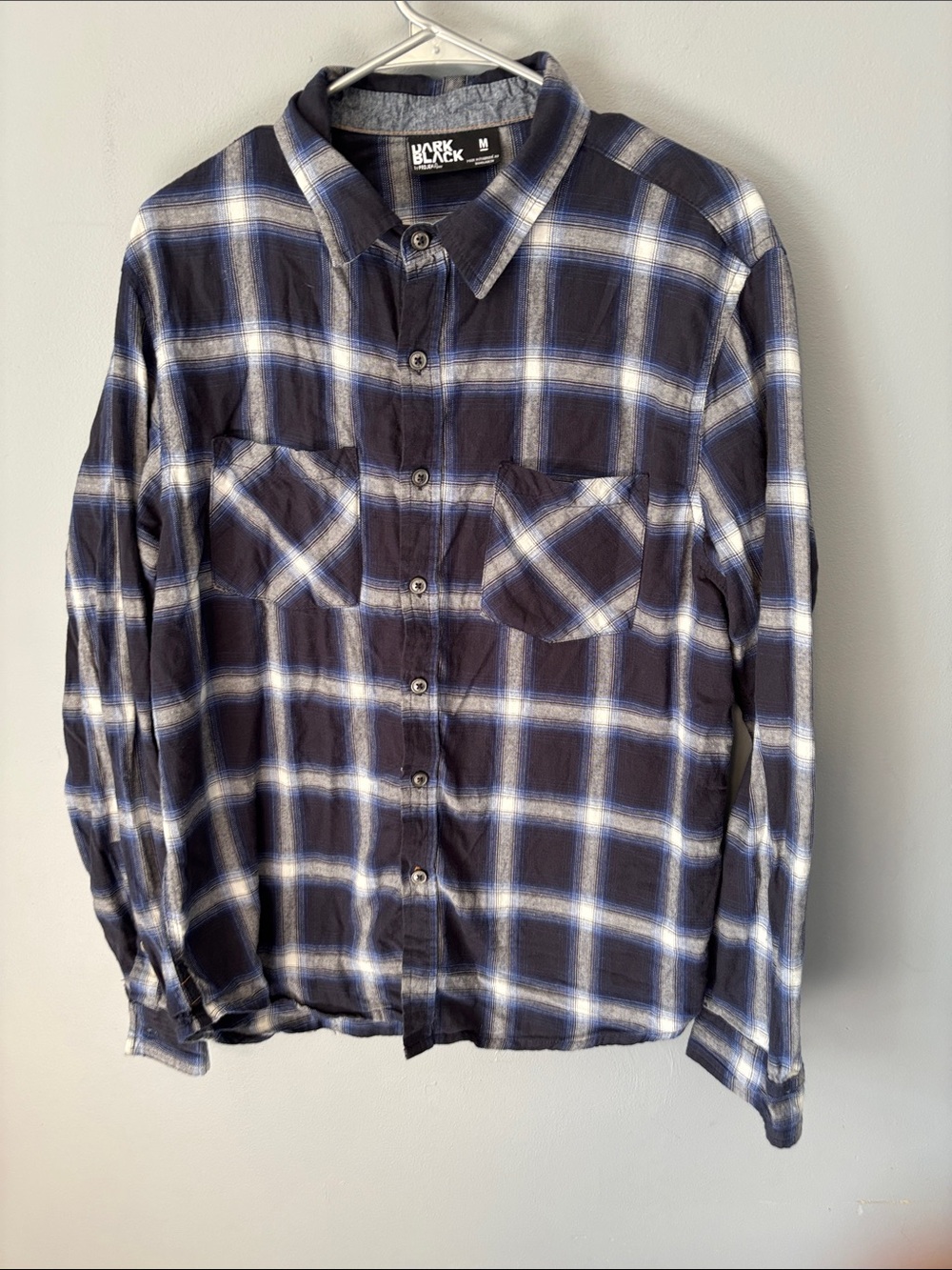 Men's Blue Plaid Long-Sleeve Button-Down Shirt